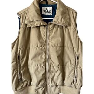 Woolrich‎ Vintage Mens Quilted Puffer Vest Tan Beige Full Zip Size Medium Lg